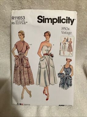 Simplicity Strapless Vintage-Inspired Dress Sewing Pattern in Pink, White, Blue